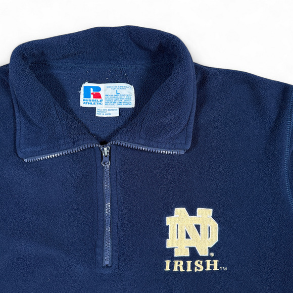 Vintage Notre Dame Sweater Adult LARGE Blue Fleece Russell Athletic Sports 90s - Picture 2 of 7